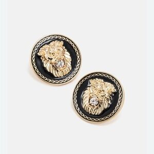 Gold and Black Lion Head Earrings